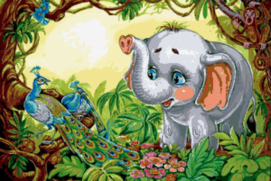 слоник - детям, зверята, мультяшки, слон, детская, экзотика, мультики, павлин - предпросмотр