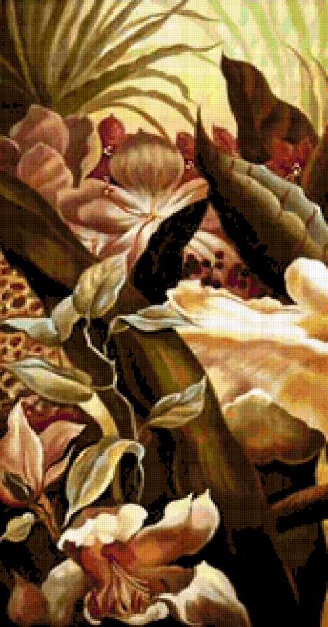 триптих - Райский сад (левая часть) - цветы, бабочки, стрелиция, триптих, ирисы, гибискус - предпросмотр