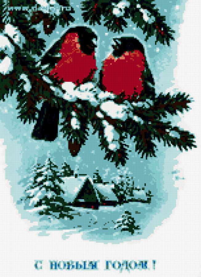 снегири 2 - новый год, птицы, лес - предпросмотр