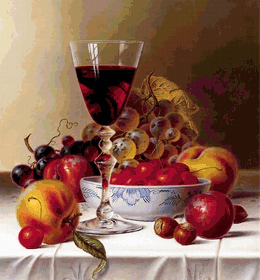 Натюрморт - фрукты, натюрморт, вино, виноград - предпросмотр