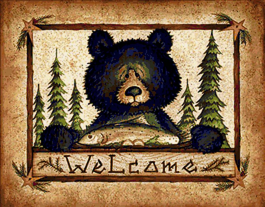 Для прихожей - животные, природа, медвежата, добро пожаловать, надпись, медведи - предпросмотр