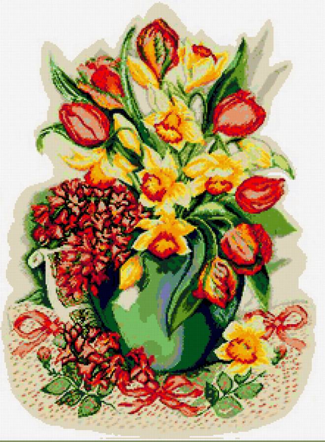 Весенний букет - весенние цветы, тюльпаны, нарцисс, цветы, нарциссы - предпросмотр
