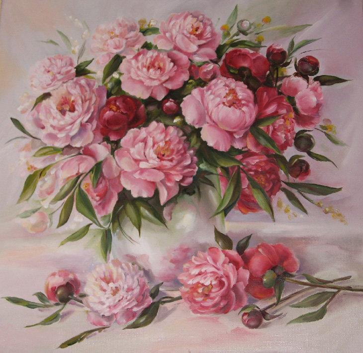 розовые пионы - букет, пионы, цветы - оригинал