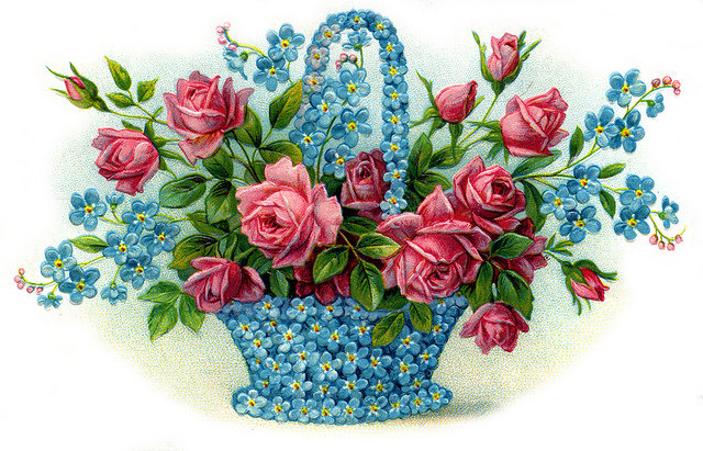 розы - корзинка, цветы, букет, корзина.винтаж - оригинал