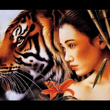 Оригинал схемы вышивки «девушка и тигр» (№248457)