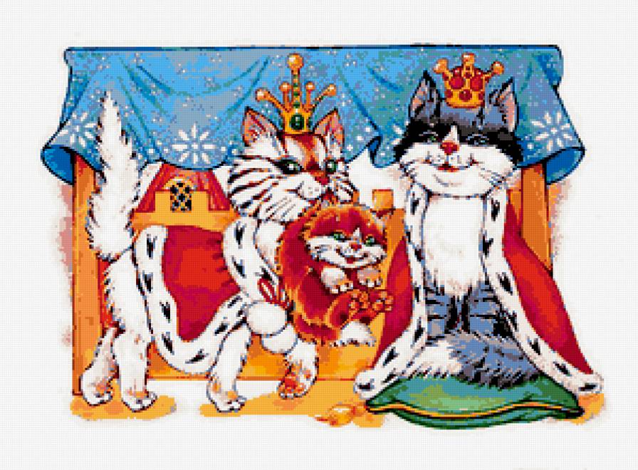 королевкое семейство - животные, коты, семья, котенок, король, кошка, кот, котик - предпросмотр