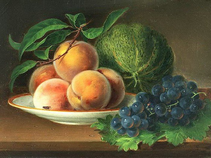 НАТЮРМОРТ - персики виноград арбуз картина натюрморт - оригинал