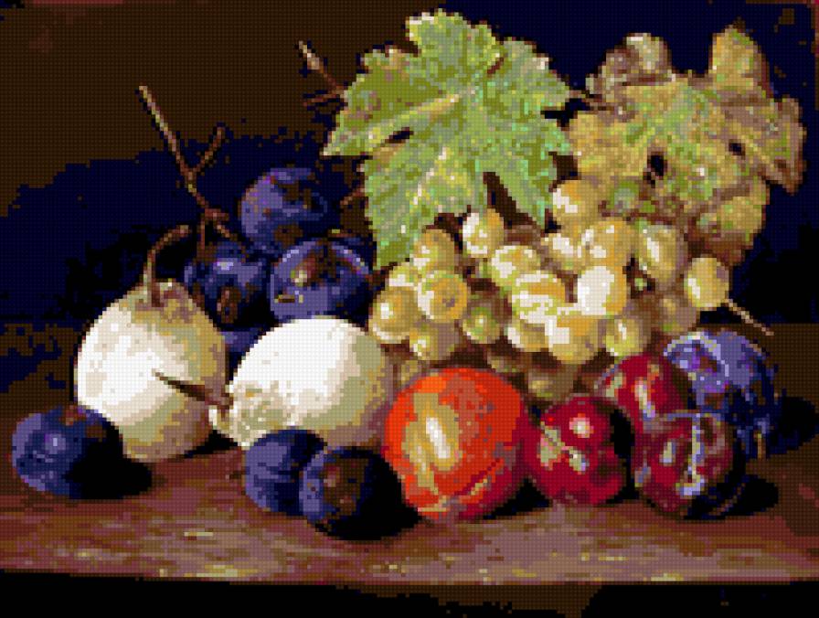 ФРУКТЫ - натюрморт картина сливы виоград фрукты - предпросмотр