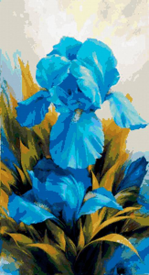 Голубые ирисы - ирисы, картина, букет, цветы - предпросмотр