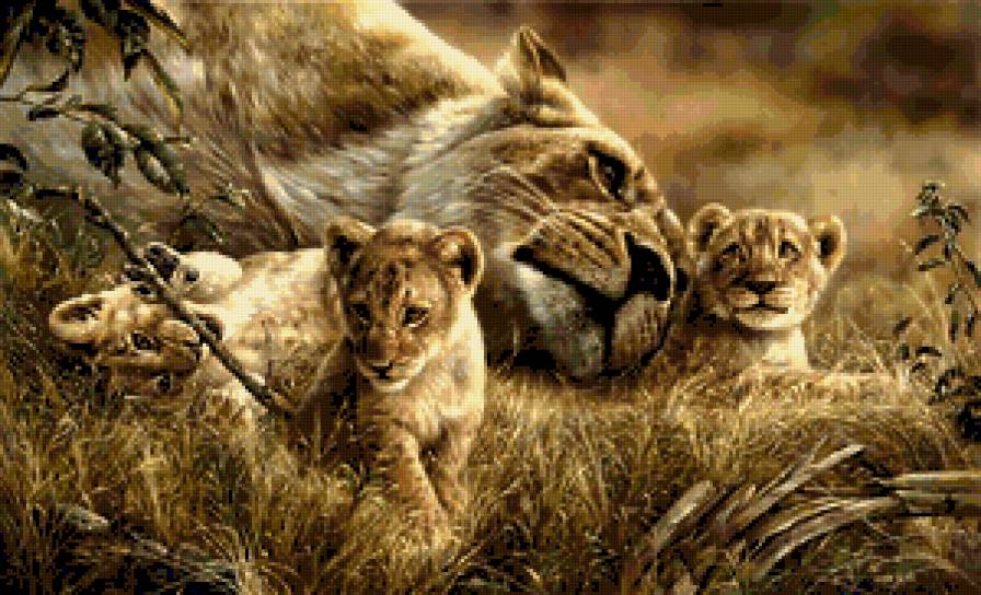 Семейная идилия. - львы, природа, животные, семья, дикие кошки, кошки - предпросмотр