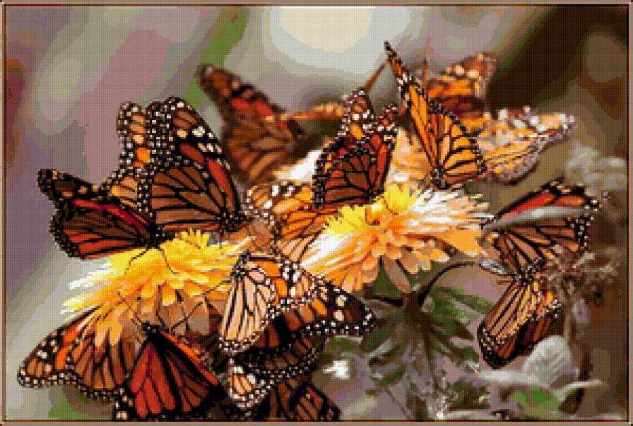 Бабочки и цветы - бабочки, картина, цветы - предпросмотр