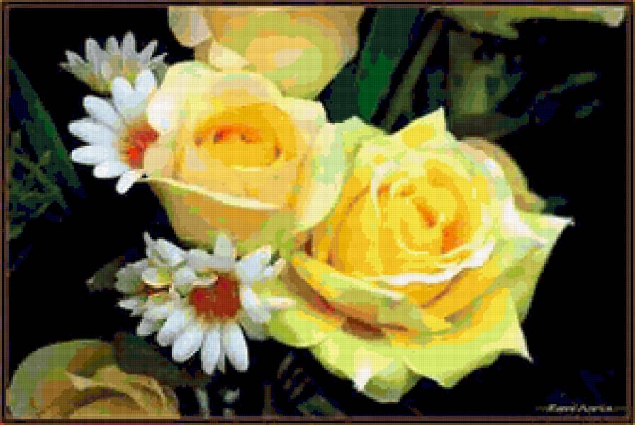 №249595 - розы, ромашки, цветы - предпросмотр