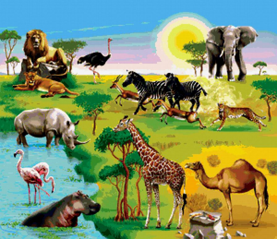 африка - зебра, птицы, природа, животные, бегемот, львица, хищники, лев, жираф - предпросмотр