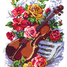 Оригинал схемы вышивки «скрипка и цветы» (№250406)