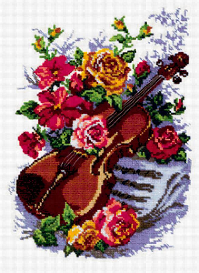 скрипка и цветы - предпросмотр
