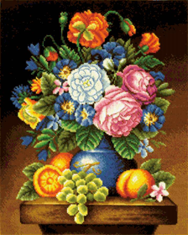 Букет - цветы, натюрморт, фрукты - предпросмотр