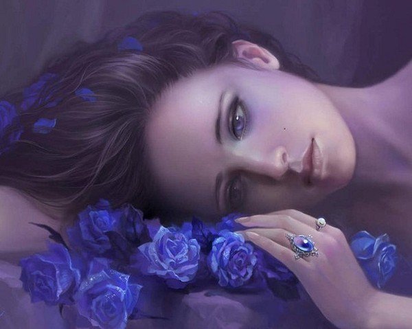 Синяя - роза, портрет, девушка, цветы, лица - оригинал