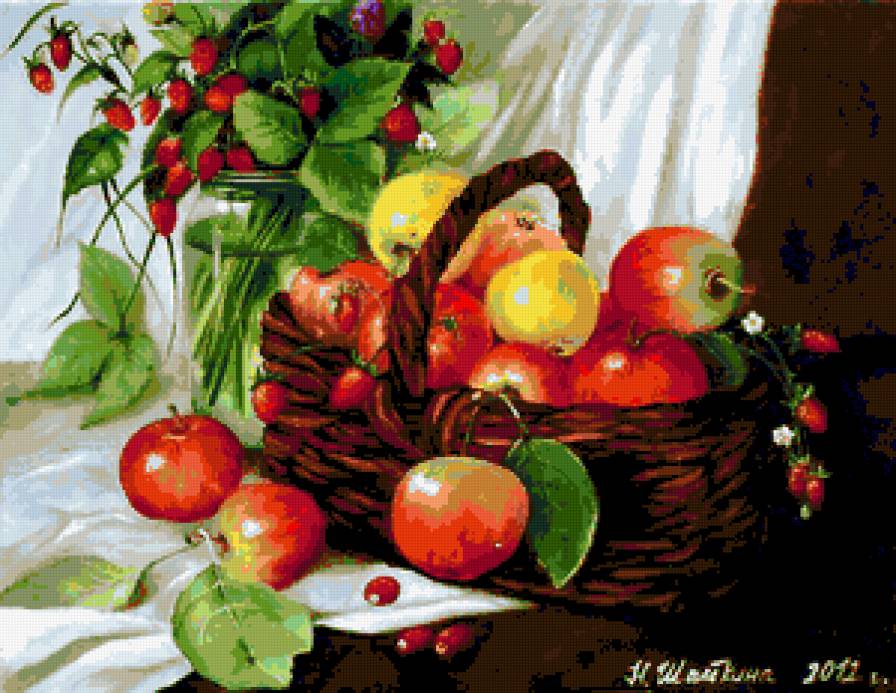Яблоки и земляника - земляника, ягоды, яблоки, урожай, клубника, яблоко, плоды - предпросмотр