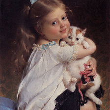 Оригинал схемы вышивки «Девочка с котенком» (№251784)