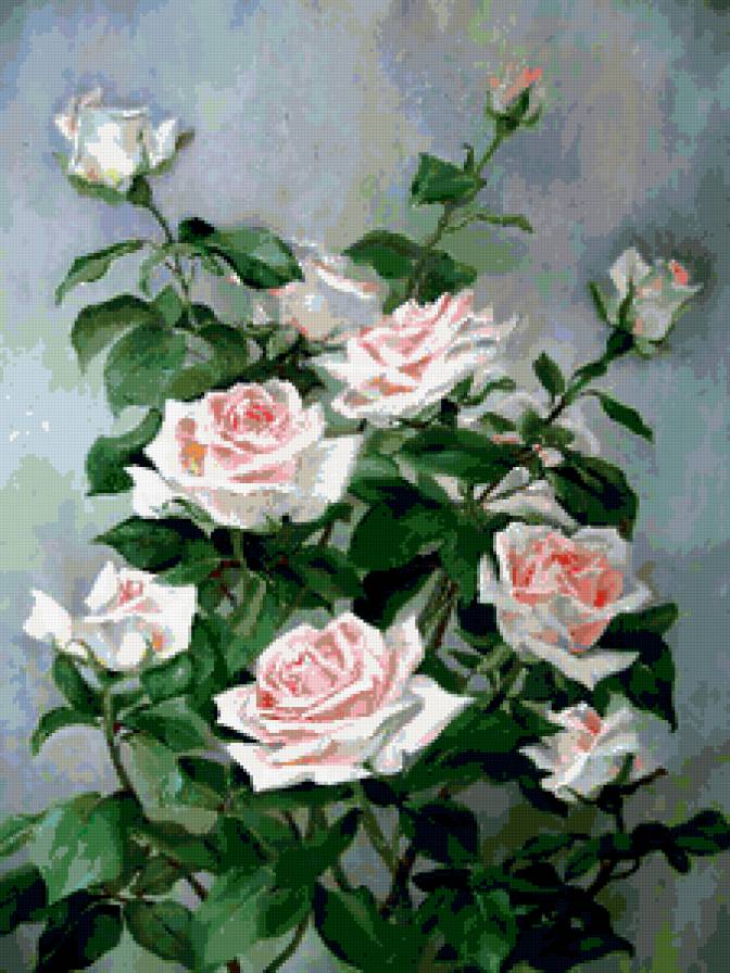 Нежный букет - букет, картина, розы, цветы - предпросмотр