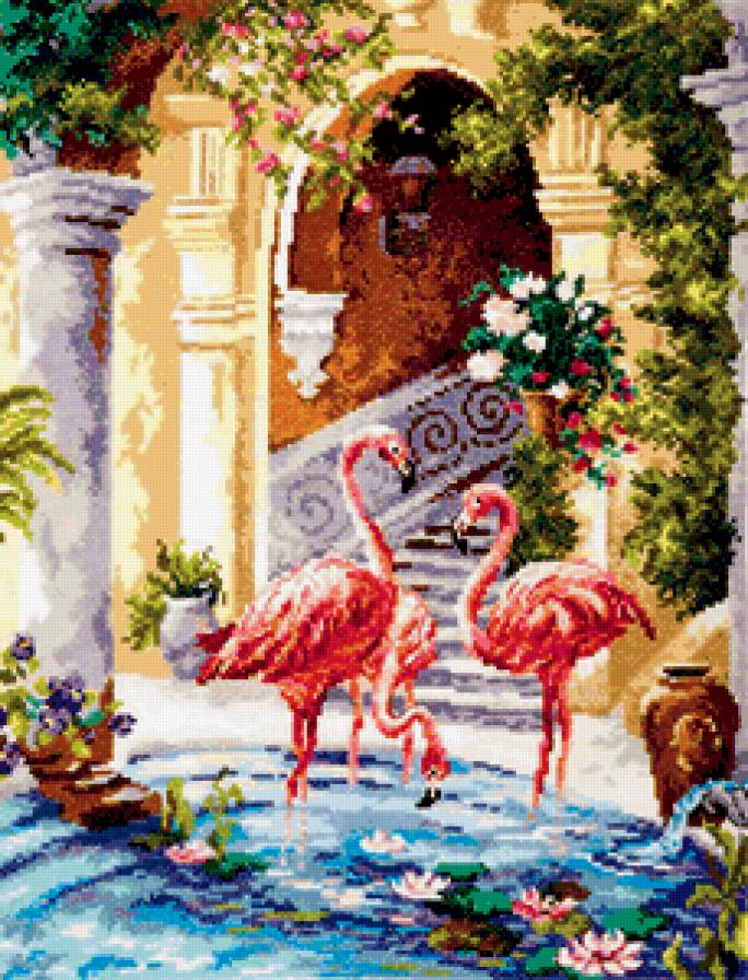 Фламинго - цветы, птицы, сад - предпросмотр