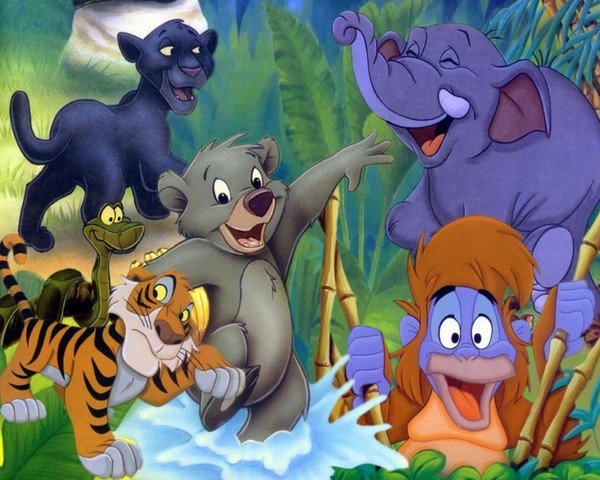 веселые джунгли - тигр, мультики, герои мультика, змея, лев, борсук, слон, пантера - оригинал