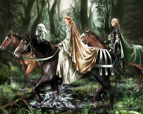 ДИПТИХ   "ШВАРЦВАЛЬДСКИЙ ЛЕС" - женщина, лес, природа, мужчина, кони, прогулка - оригинал