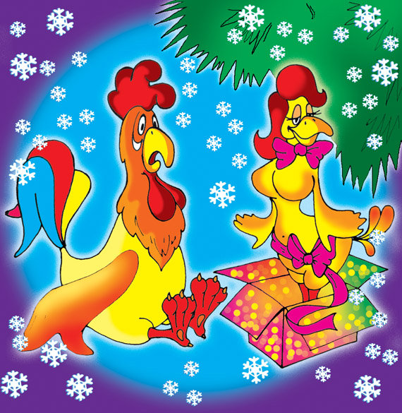 петушок и курочка - петух, новый год, подушка, юмор, куры, птицы - оригинал