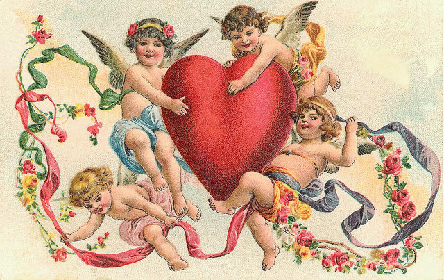 ангелочки - валентина, винтаж, амур, влюбленных, валентинка, любовь, сердечко - оригинал