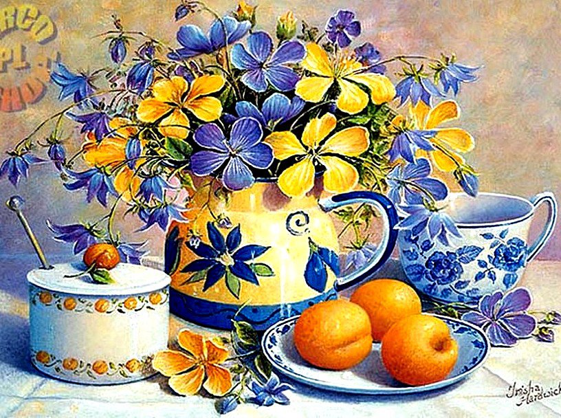 Натюрморт - чашка, цветы, натюрморт, стол - оригинал
