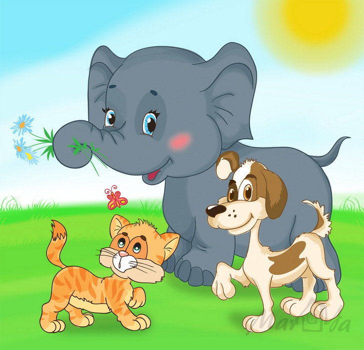 слоник котик и собачка - детям, кошка, животные, сл, собака, мультик, зверята, мультяшки, детская - оригинал