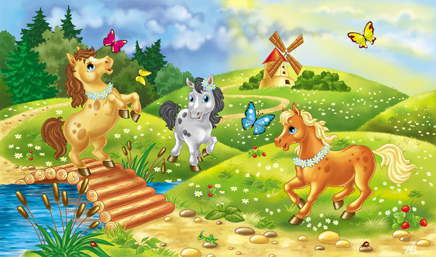 лошадки - мультяшки, сказка, детям, лошадь, пони, детская, лошадка - оригинал