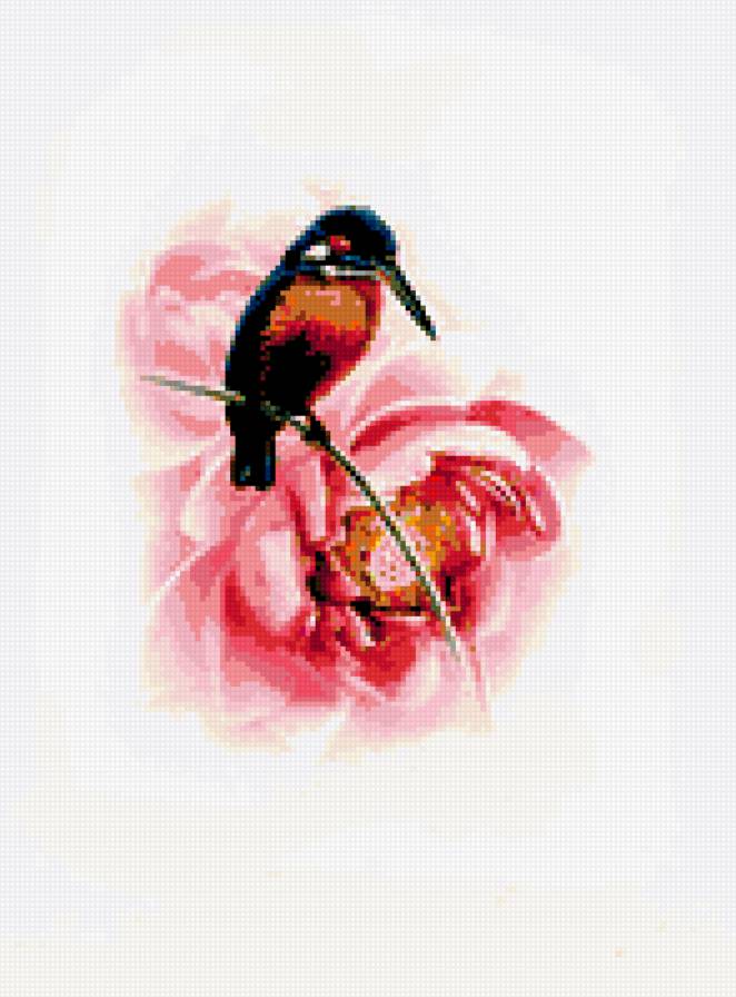 птичка и цветок - природа картина птица цветок - предпросмотр