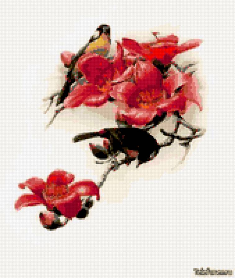 птицы и цветы - природа картина птицы цветы - предпросмотр
