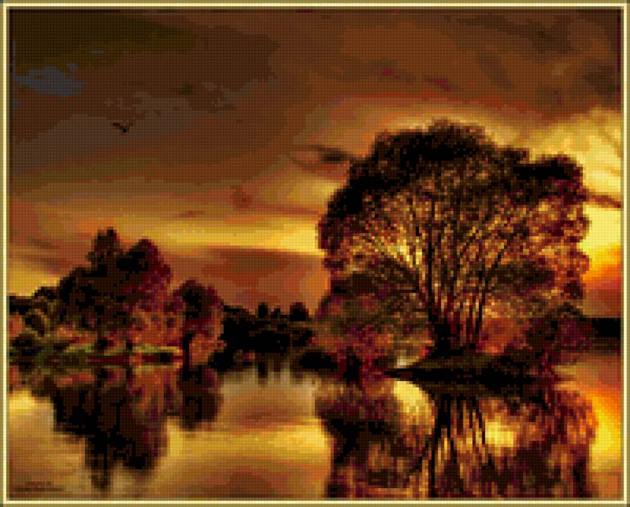 №253912 - природа, озеро, осень, пейзаж, закат - предпросмотр