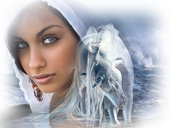ДИПТИХ   "Две мелодии" - океан, взгляд, кон, женщина, глубина океана - оригинал