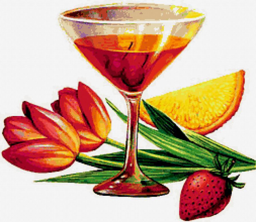 Пьяная вишня - тюльпаны, бокал, коктейль - предпросмотр