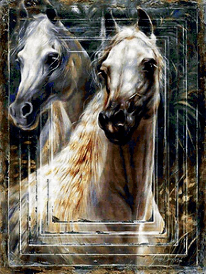 ДИПТИХ   "Две мелодии" - животные, кони, лошади, белые кони, пара - предпросмотр