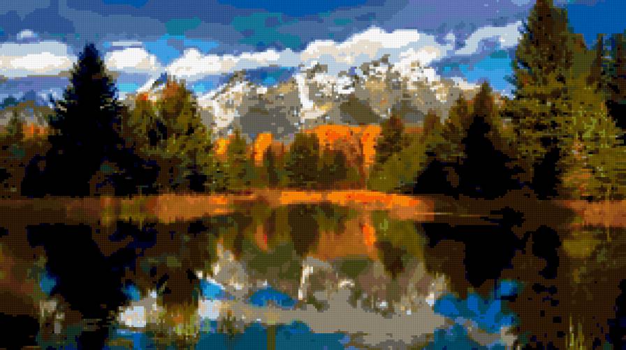 №255057 - пейзаж, осень, река, горы, природа - предпросмотр
