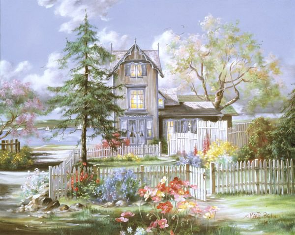 Серия "Пейзажи" - цветы, пейзаж, домик - оригинал
