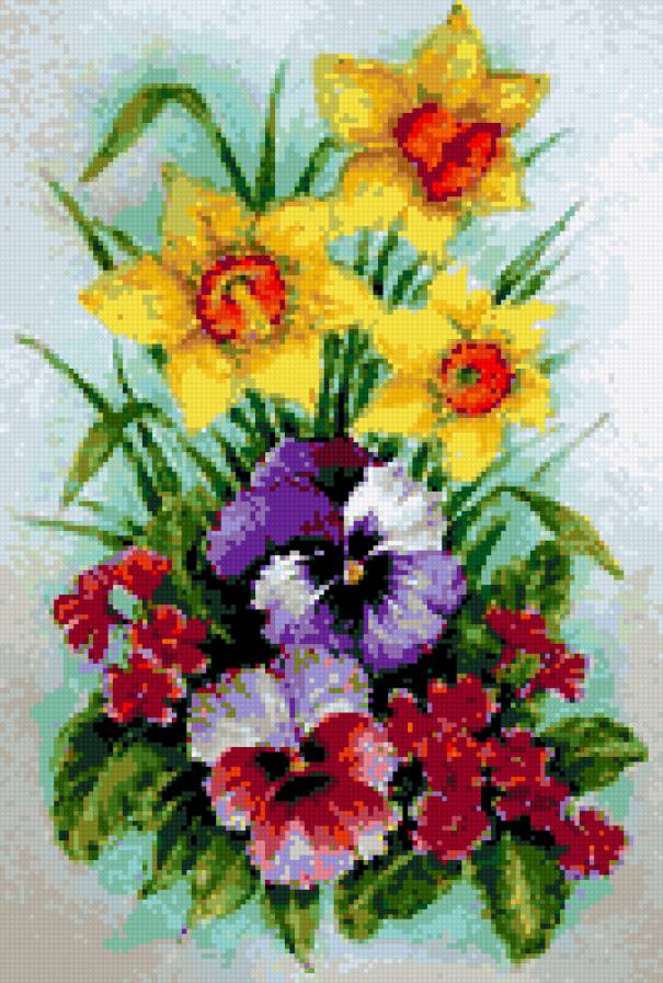 весенний букет - цветы букет нарцисы анютины глазки - предпросмотр