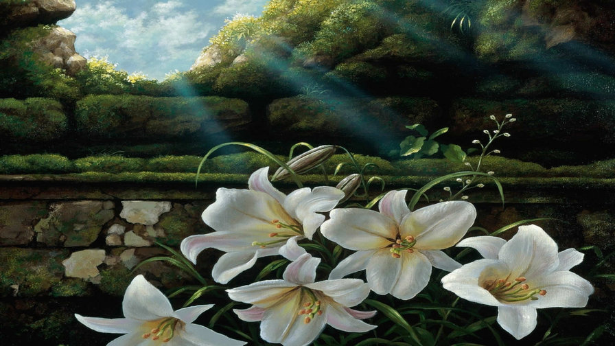 весна в саду - цветы картина природа лилии сад - оригинал