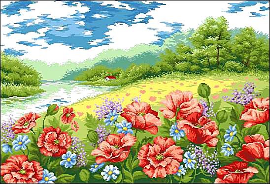 Маки - пейзаж, цветы, поле, облака, маки - оригинал