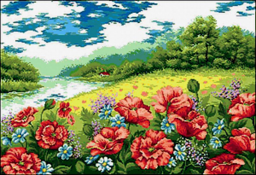 Маки - облака, маки, цветы, поле, пейзаж - предпросмотр