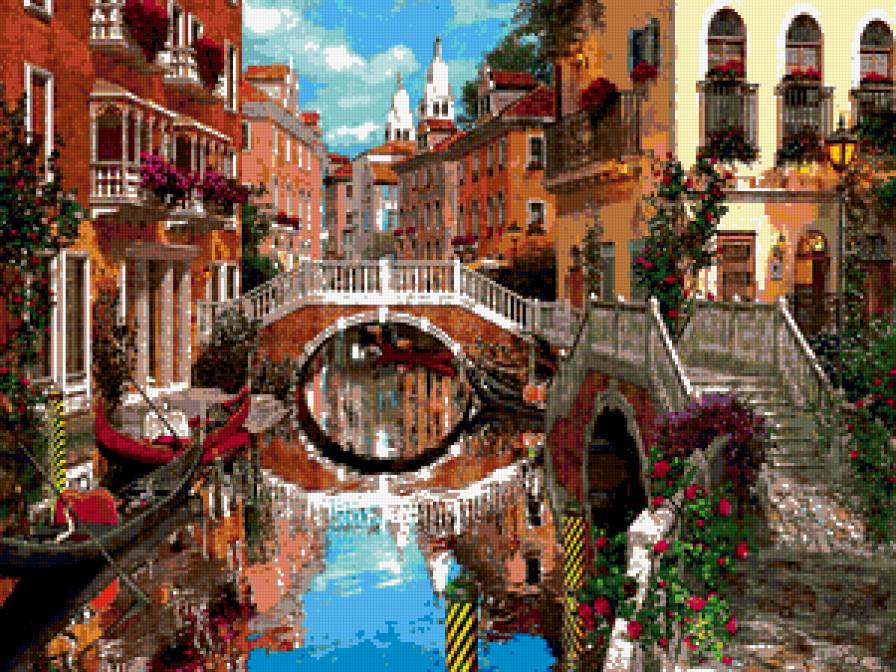 венеция - мостик, мост, пейзаж, город, картина, италия, канал - предпросмотр