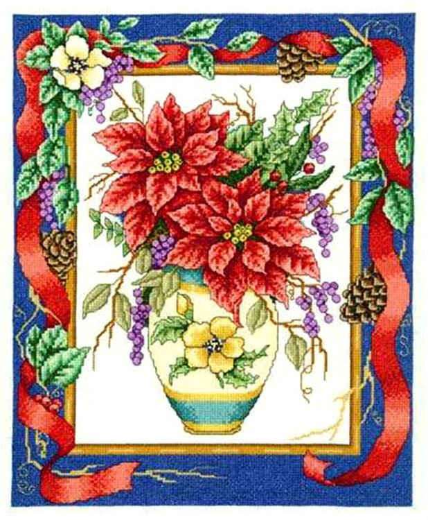 натюрмрт - пуансетия, букет, ваза, рождественский цветок - оригинал