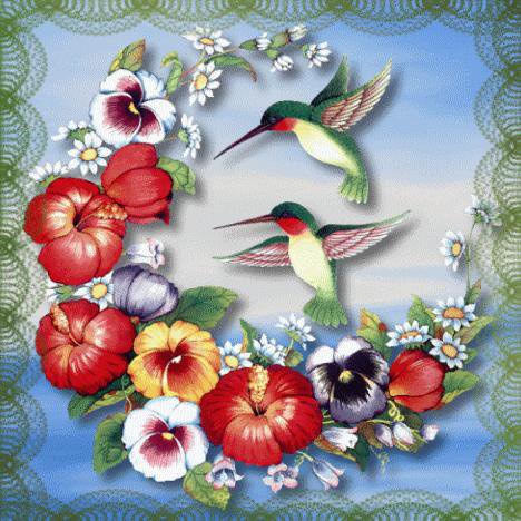 Подушка "Цветы и птички" - узор, подушка, птица. цветы, букет - оригинал