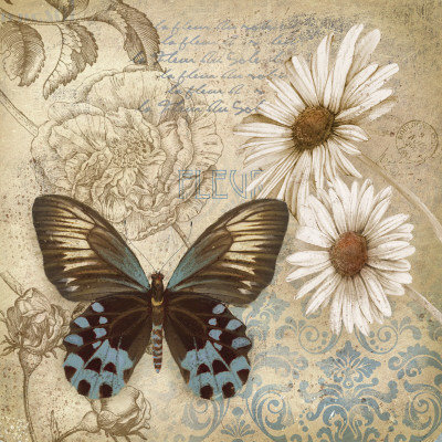 Подушка "Бабочк а и ромашки" - подушка, старинный росспись, цветы, ромашка - оригинал