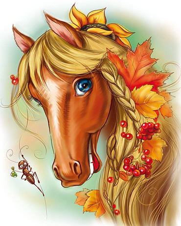 МИСС ЭЛЕГАНТНОСТЬ - лошади, кони, листья, самка, животные, красавица - оригинал