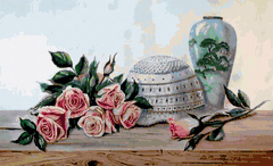 №256780 - ваза, картина, шляпка, цветы, розы, натюрморт - предпросмотр